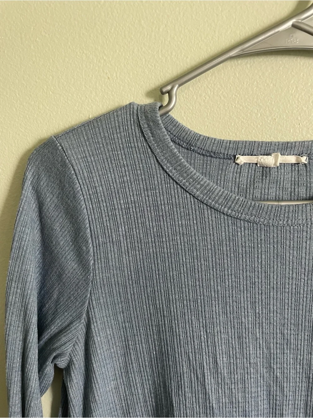 Caution To The Wind Dusty Blue Ribbed Peplum Long-Sleeve Top - Picture 5 of 5